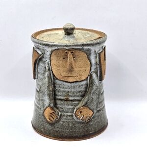 As Is Vintage Handmade Pottery Honey Pot Shape Person W/ Lid OOAK BEAUTIFUL 5" H